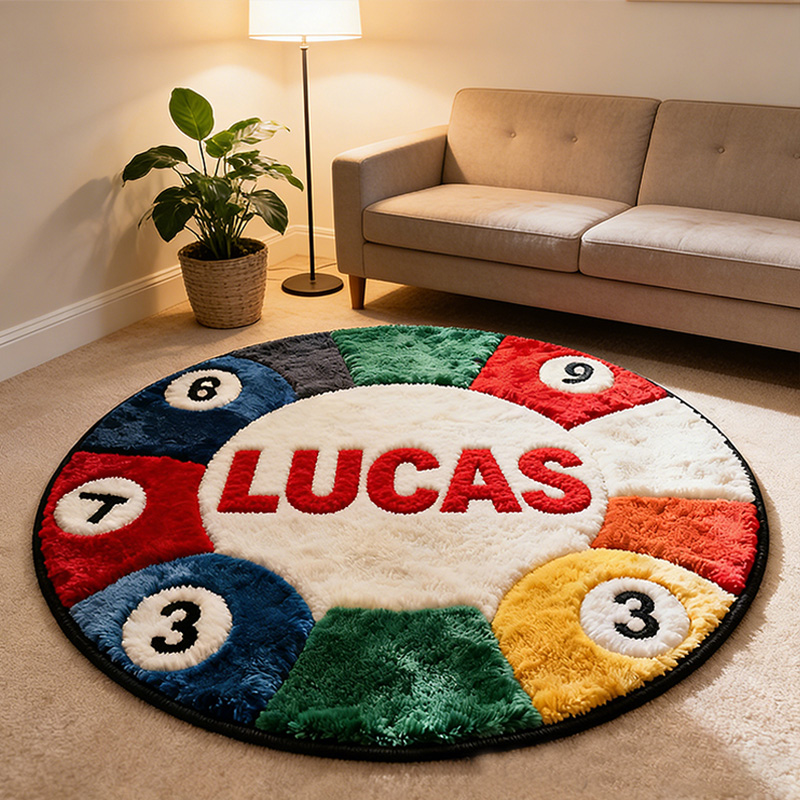 Personalized Pool Ball Rug with Custom Name and Vibrant Colors for Billiard Fans