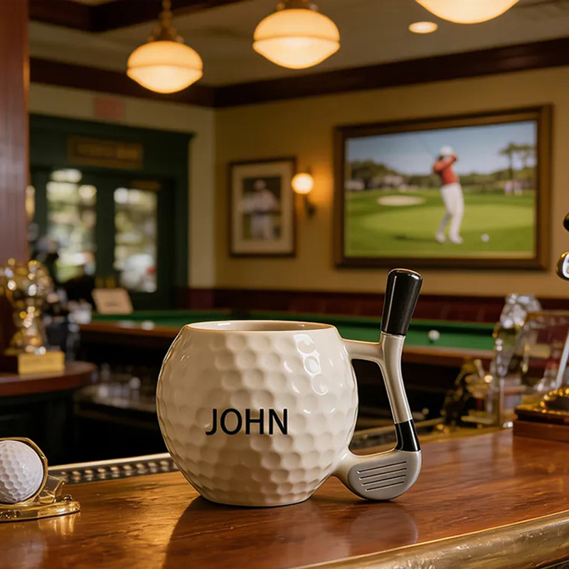 Personalized Golf Ball Coffee Mug with Club Handle and Custom Name for Golf Enthusiasts
