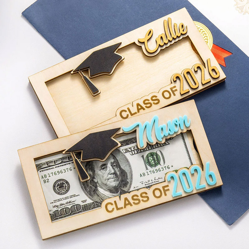 Personalized Graduation Cap Wooden Money Holder with Name Funny Cash Party Favor Gift for Class of 2026 Graduates