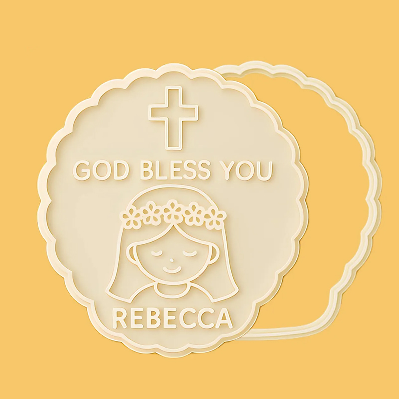 Personalized Christian Cookie Cutter Name Religious Blessing Communion Girl Custom Name Gift for Faith and Baptism