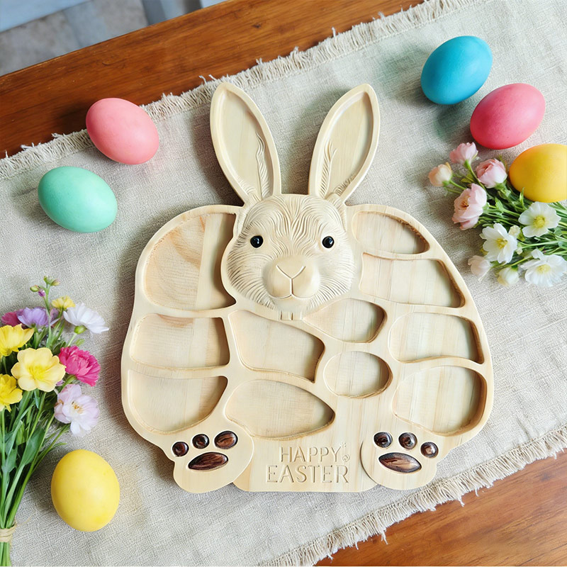 Easter Bunny Wooden Charcuterie Board Cute Rabbit-Shaped Serving Tray with Compartments Handmade Rabbit Serving Tray Easter Gift