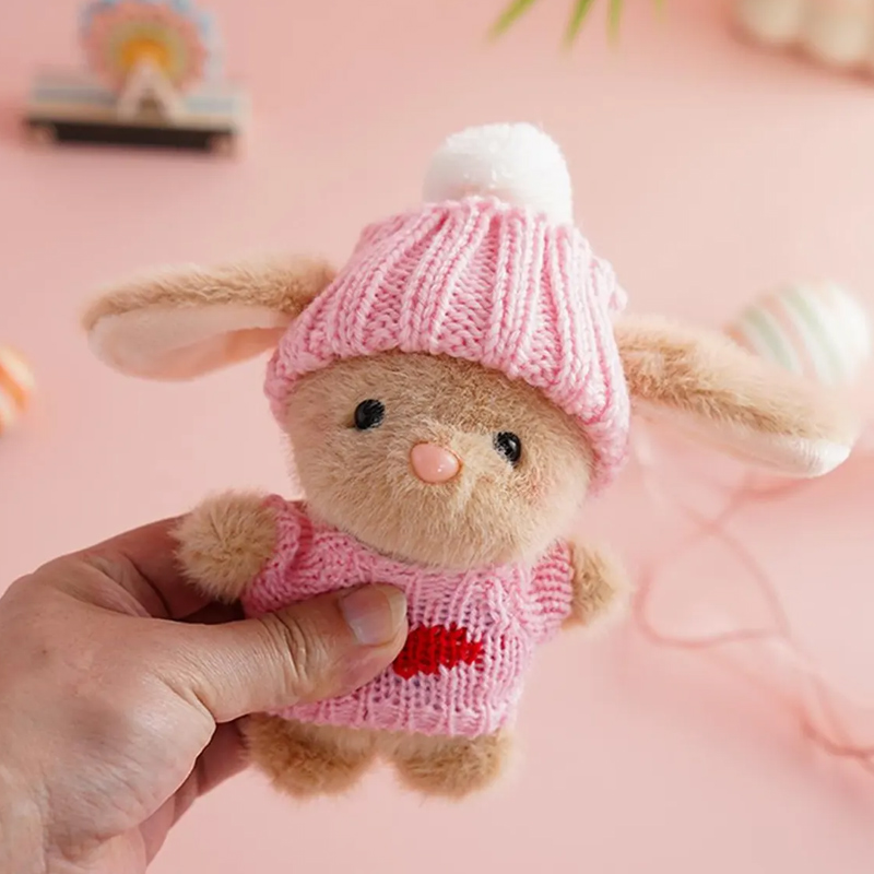 Mini Plush Bunny with Knitted Hat Mini Bunny Easter Gift Box Handmade Crochet Rabbit Plush Easter Gift