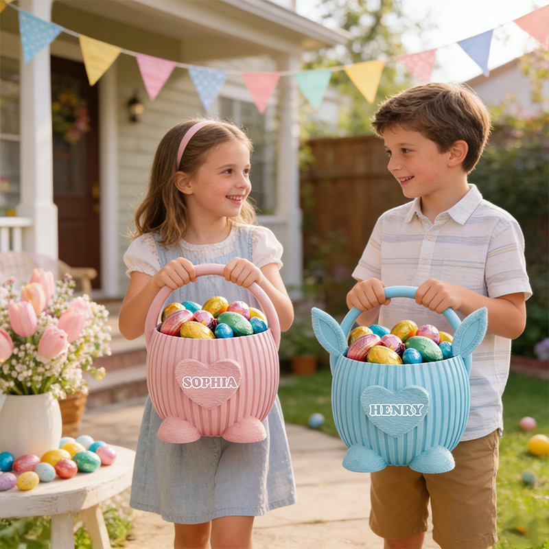 Personalized Easter Bunny Basket 3D-Printed Custom Easter Candy Baskets with Name for Kids