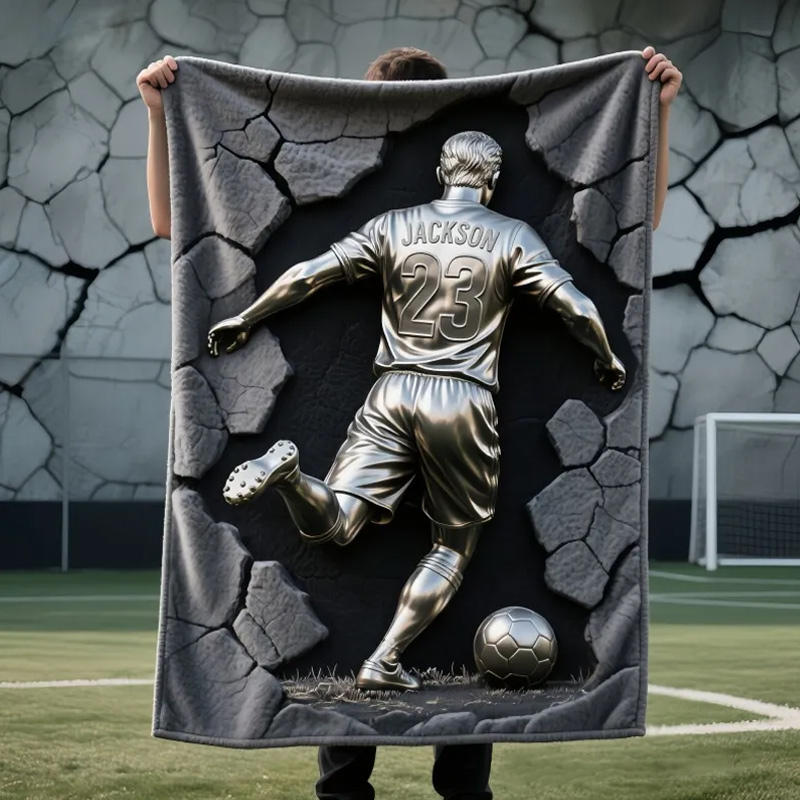 Personalized Soccer Blanket 2D Metallic-Style Soccer Print with Soccer Player Name and Number 