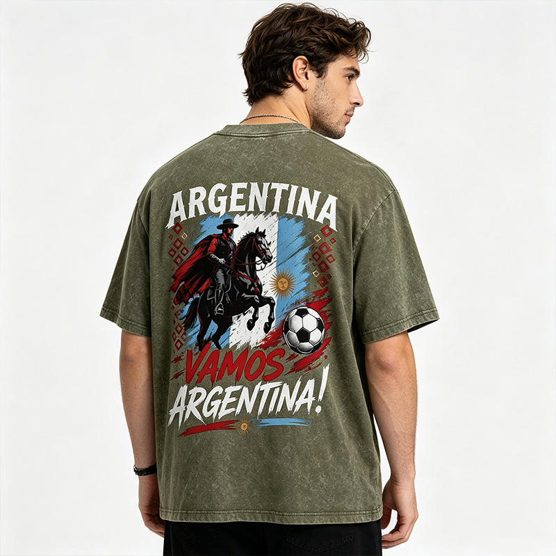 Personalized Football Washed T-shirt Vamos Argentina Gaucho Custom Name Gift for Argentina Football Fans