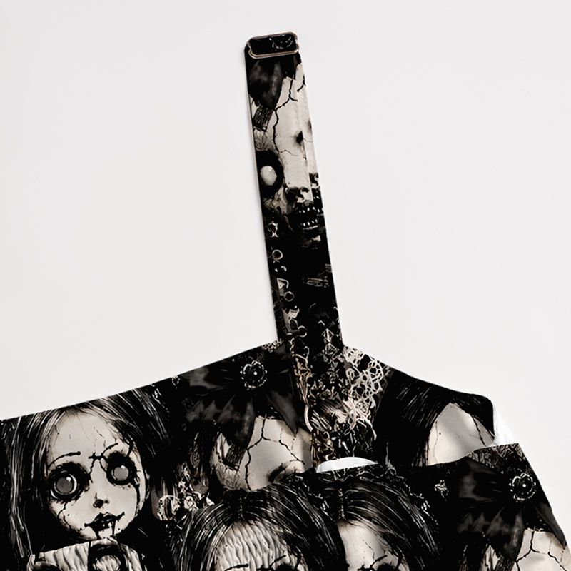Personalized Gothic Maxi Dress Cracked Horror Doll Print with Custom Name for Her