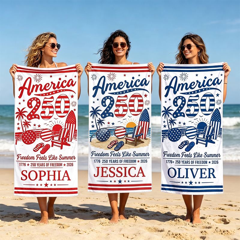 Personalized Beach Towel America 250 Freedom Feels Like Summer Custom Name for Summer