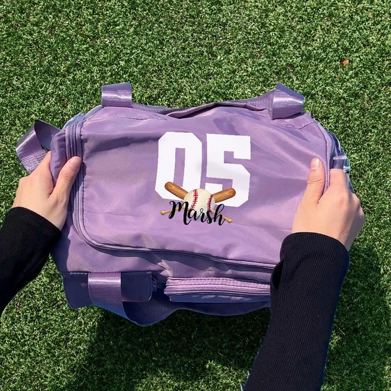 Personalized Ball Sports Name Number Large Travel Bag with Multiple Compartments and Shoulder Straps Birthday Back to School Gift for Sport Lover