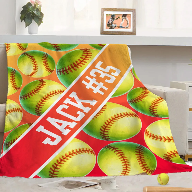 Personalized Sports Soft Throw Blanket Baseball Football Soccer Ball with Text Game Day Birthday Gift for Kids Sports Lovers