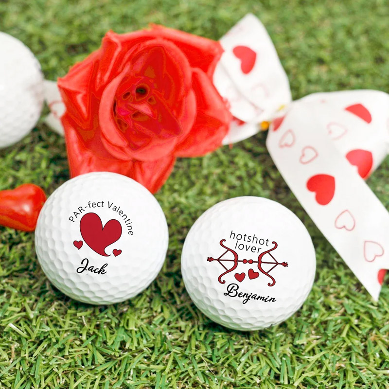Personalized Fun Red Kiss Lip Shaped Heart Set of 3 Golf Balls Valentine's Day Anniversary Gift for Golf Loving Couples