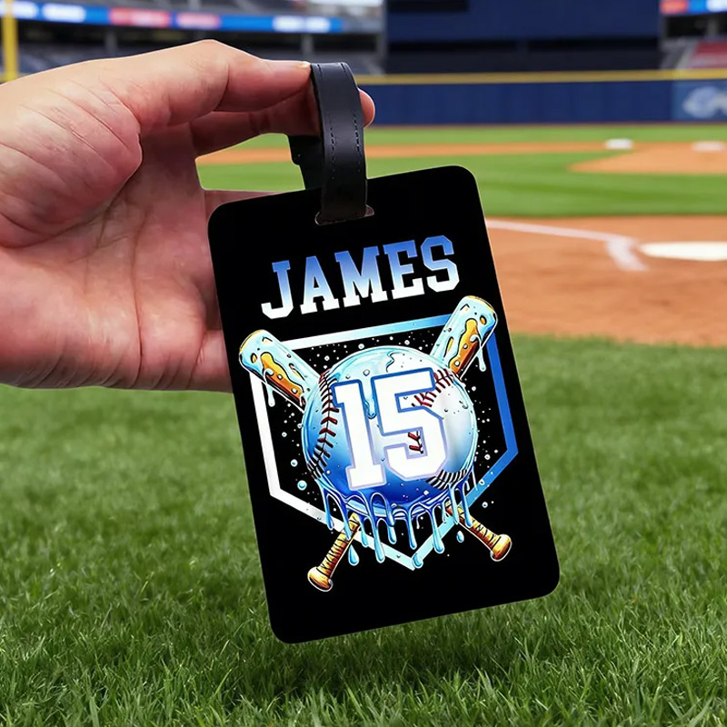 Personalized Ice Cream Dripping Baseball Luggage Tag with Name and Number Travel Accessories Team Gift for Baseball Players Lovers