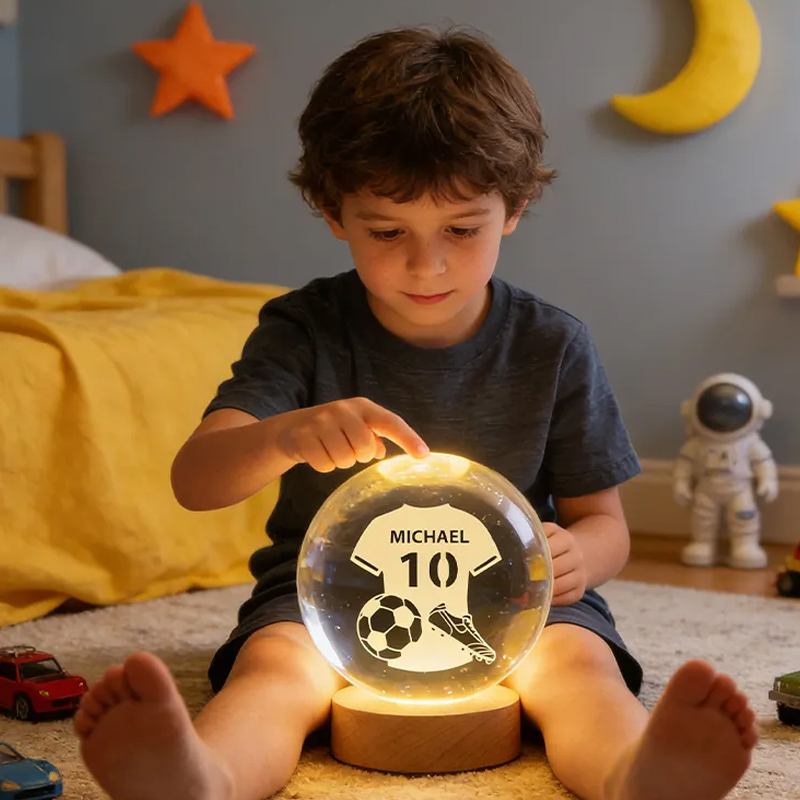 Personalized 3D Soccer Crystal Ball with Custom Name and Jersey Number for Fans and Athletes