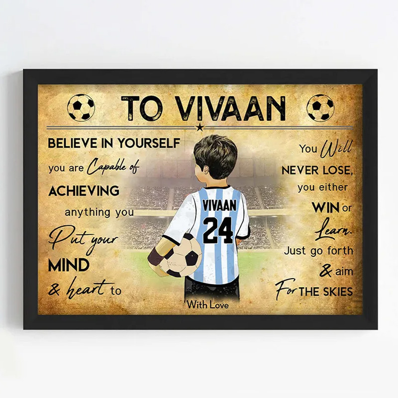 Personalized Soccer Player Boy Motivational Wall Artwith Custom Name and Quote  