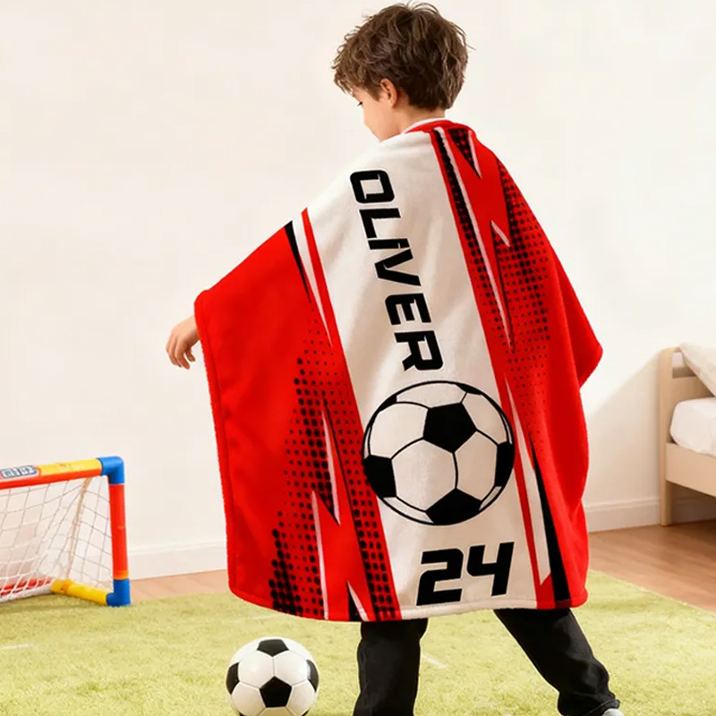 Personalized Soccer Blanket with Custom Name and Jersey Number for Soccer Fans. 