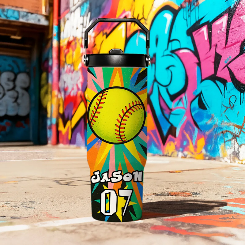 Personalized Sports Water Bottle with Custom Name Number and Colorful Design Perfect for Pickleball Soccer Basketball and Softball Players