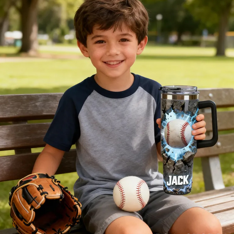 Personalized Baseball Tumbler with Custom Name and Cracked Design for Baseball Lover