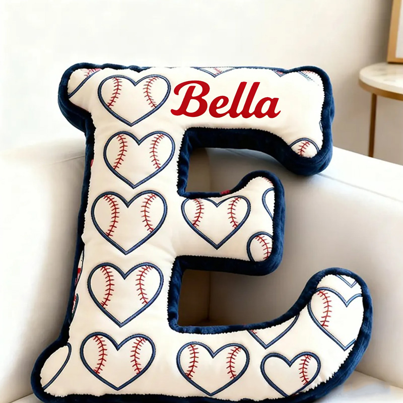 Personalized Heart Pattern Baseball Pillow with Name for Sports Enthusiasts