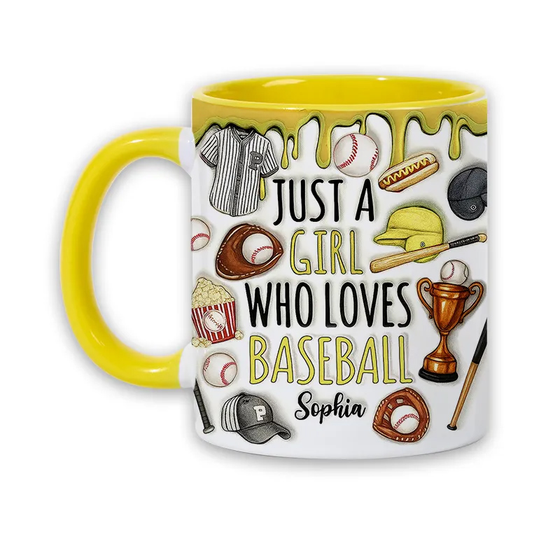Personalized Baseball Lover’s Mug with "Just a Girl Who Loves Baseball" Design and Custom Name