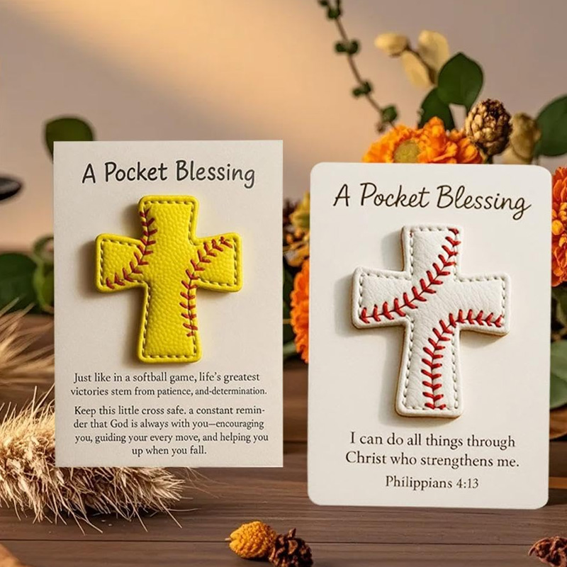 Personalized Baseball Softball Cross Blessing Card Pocket Blessing Baseball Cross Christian Stitch Cross Token with Verse Card Faith Gift for Sports Lovers
