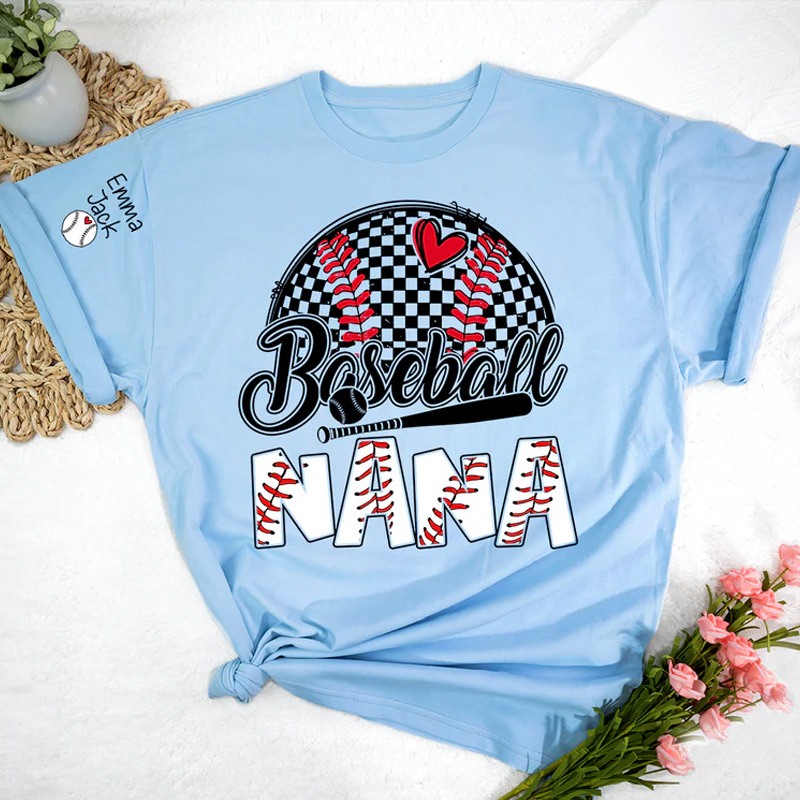 Personalized Baseball Grandma T-Shirt Custom Name Sports Grandma Shirt with Baseball Graphic