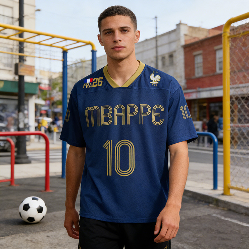 France Style 10 Inspired Football Mesh Jersey Retro Gold Blue Breathable Mesh Soccer Shirt for Fans