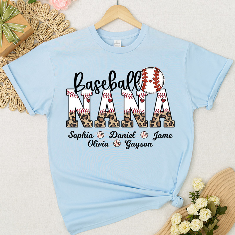 Personalized Leopard Baseball Softball Nana Custom Grandma And Grandkids T-shirt Gift for Mom