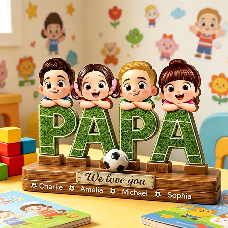Personalized PAPA Wooden Desktop Ornament Sports Dad Cute Custom Avatars for KidsFather's Day Gift