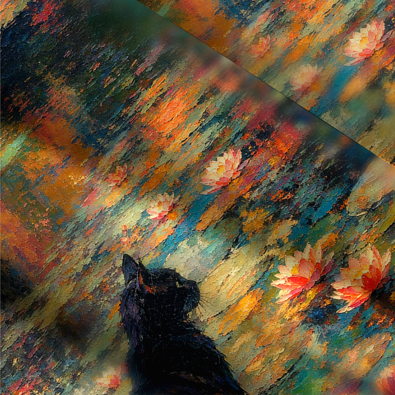 Oil Painting Black Cat Water Lily Impressionist Maxi Dress