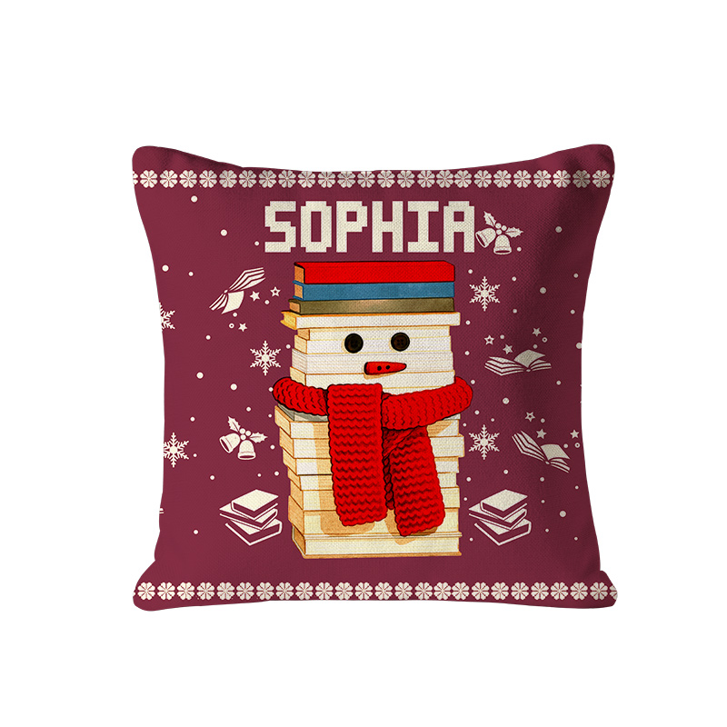 Personalized Christmas Bookworm Pillow with Name Warm Holiday Gift for Book Lovers