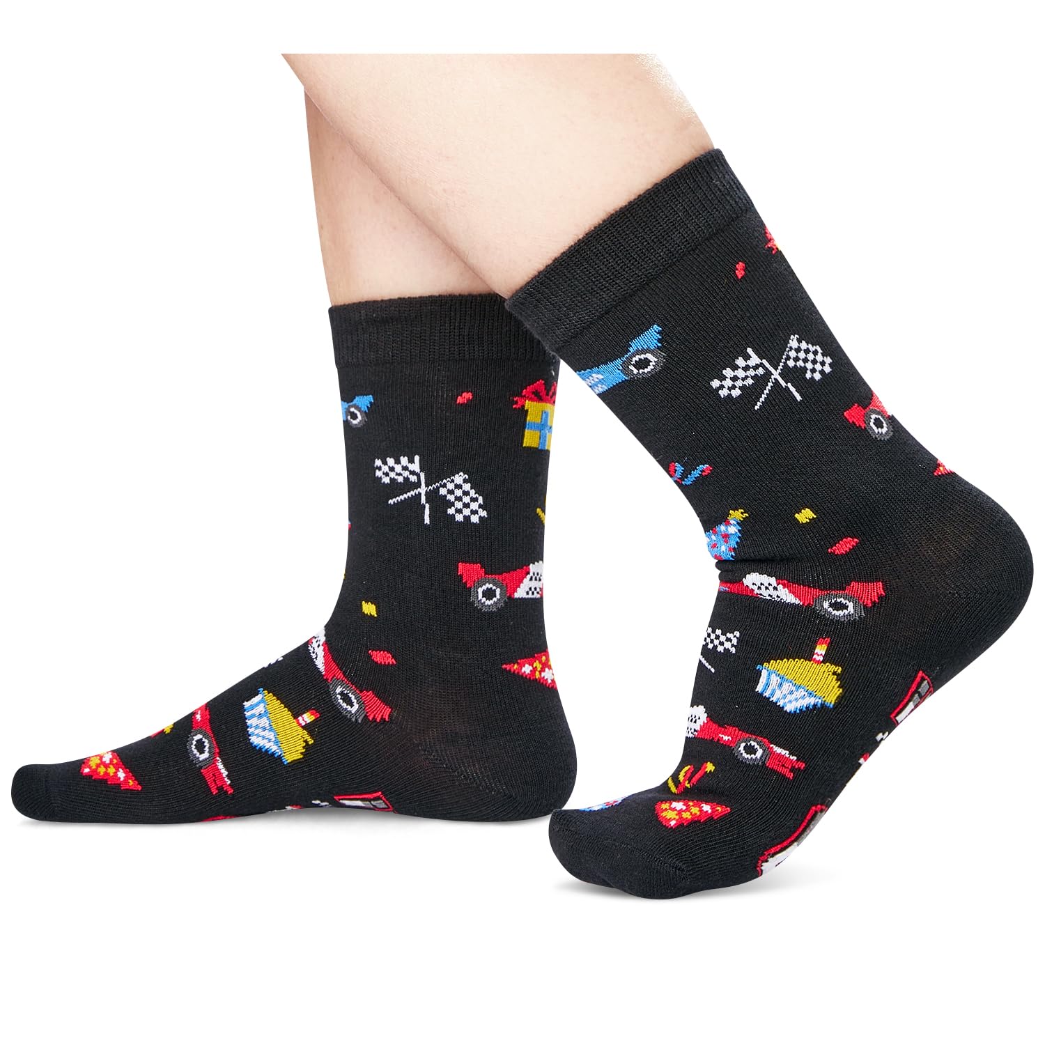 Personalized Kids Let's Roll Race Car Birthday Crew Socks Formula Racing Checkered Flag Novelty Socks Racing Themed Party Gift
