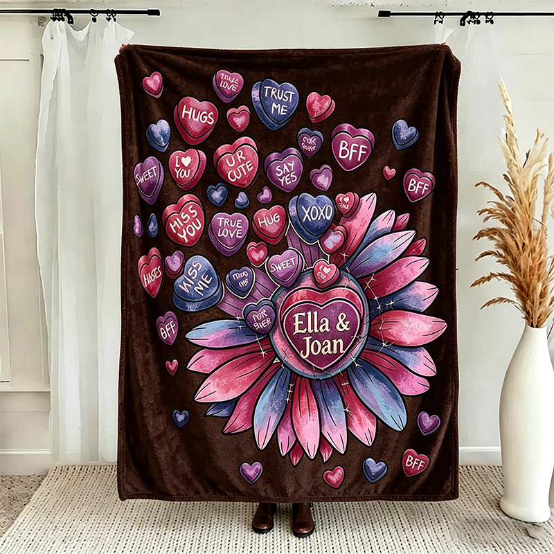 Personalized Couple Love Sunflower Throw Blanket with Names Valentine Gift Gift for Husband Gift For Wife