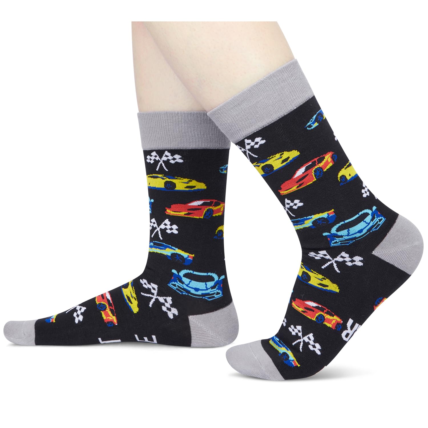 I Don't Snore I Dream I'm A Race Car Funny Novelty Crew Socks Colorful Race Car Pattern Socks Gift For Racing Fans Car Lovers