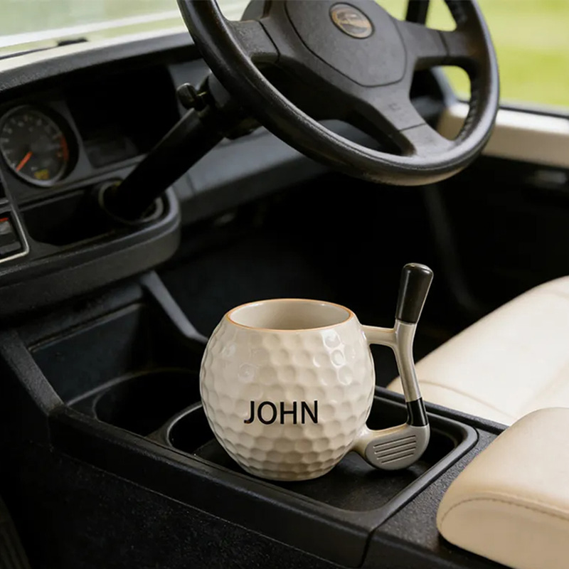 Personalized Golf Ball Coffee Mug with Club Handle and Custom Name for Golf Enthusiasts