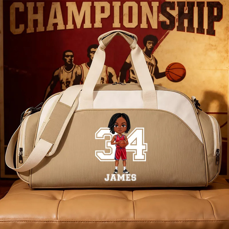 Personalized Sports Duffel Bag with Custom Name, Number, and Cartoon Design