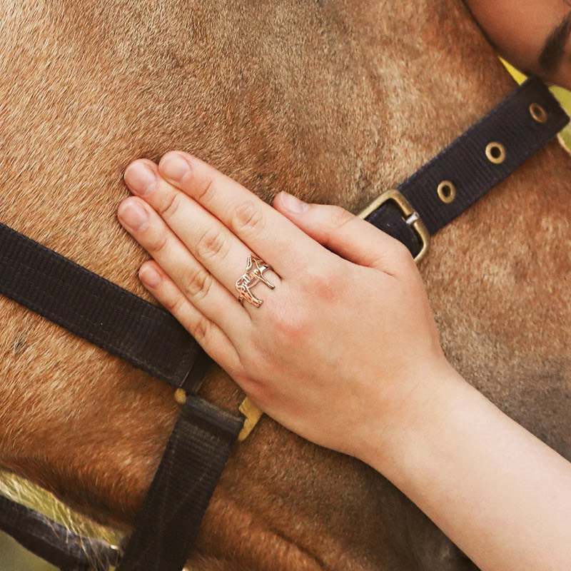 Personalized Horse Silhouette Ring with Name Dainty Jewelry Birthday Anniversary Gift for Horse Lovers Equestrians