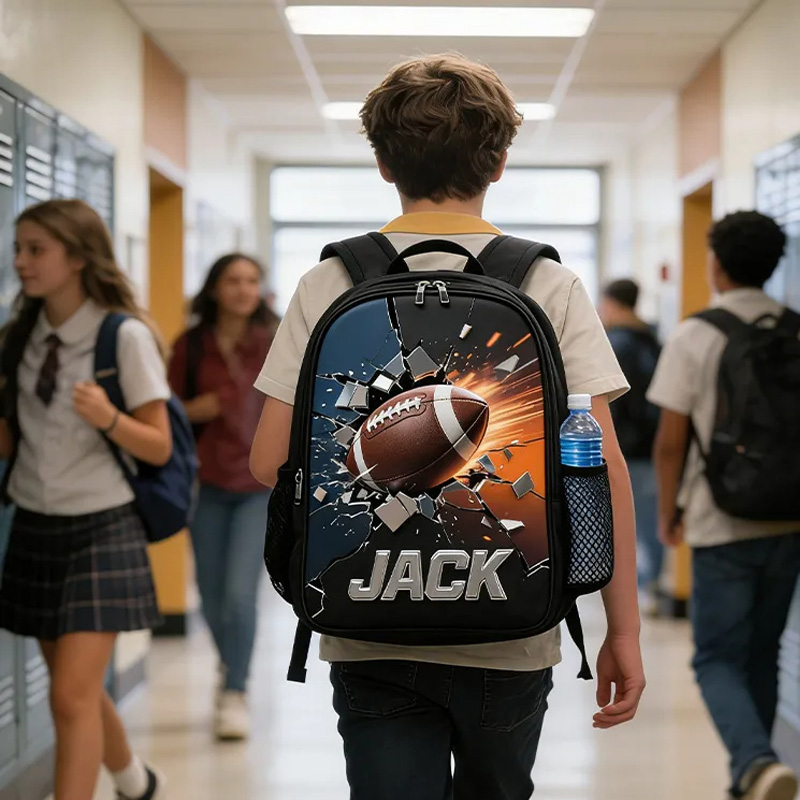 Personalized Football Backpack with Custom Name and Dynamic Design for Football Fans Black to School Gift