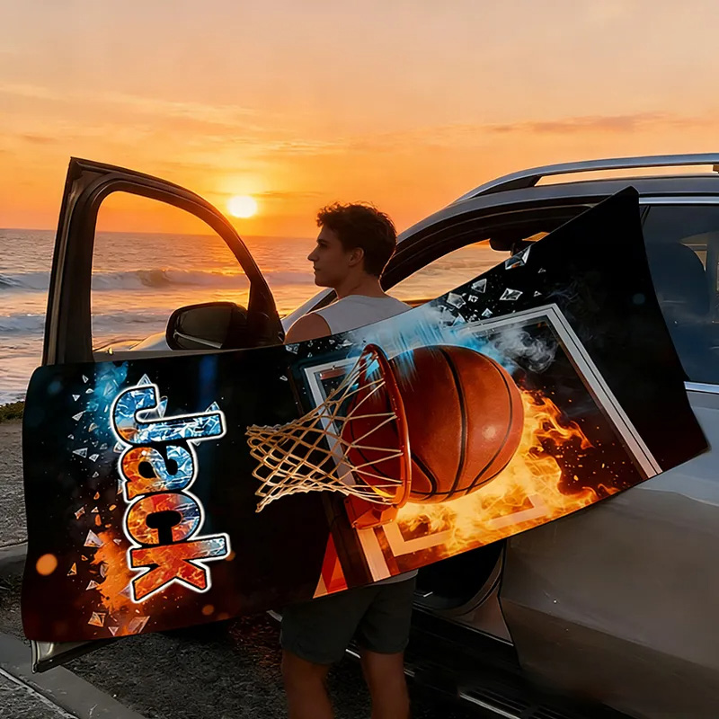 Personalized Basketball Magnetic Beach Towel with Custom Name for Basketball Enthusiasts and Outdoor Lovers