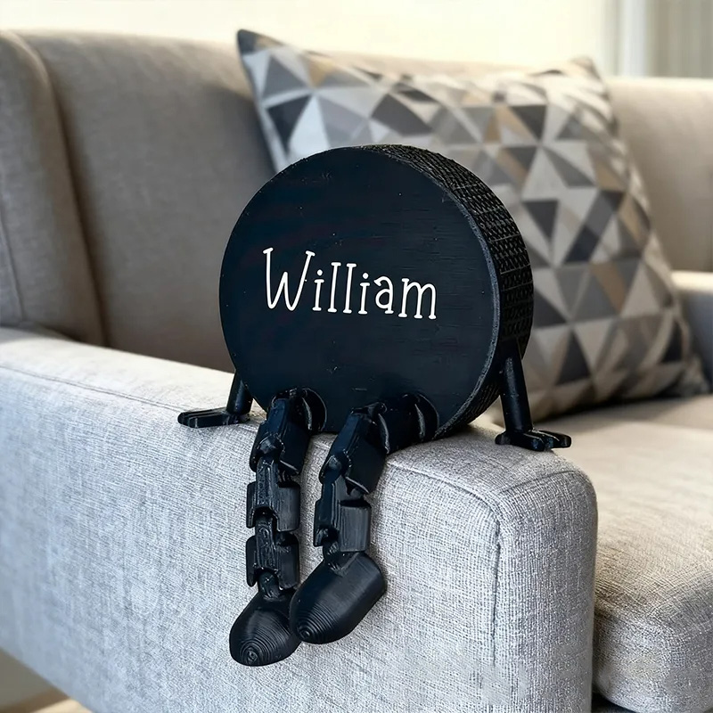 Personalized Hockey Puck Decor with Dangling Legs and Custom Name