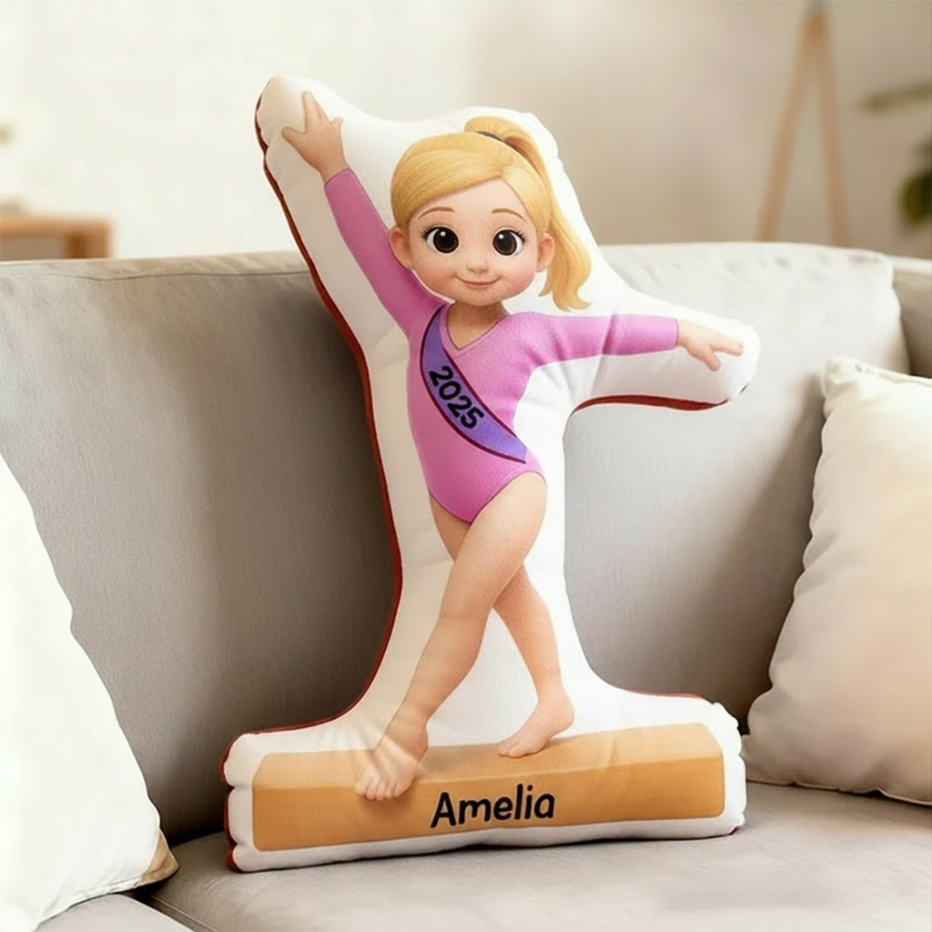 Personalized Gymnastic Girl Shaped Pillow for Gynamstic Lovers Initial Pillow Christmas Gift for Kids