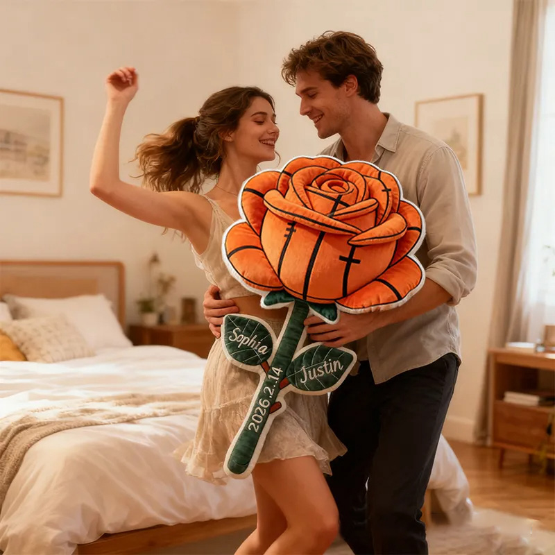 Personalized Basketball Rose Pillow for Couples with Names and Date Perfect Valentine's Day Gift