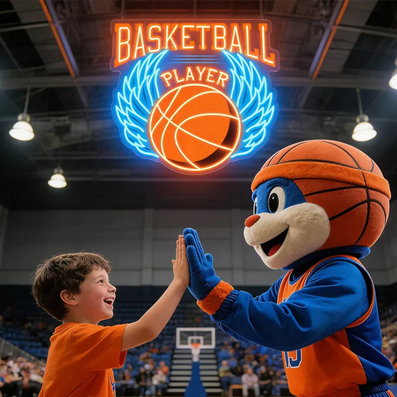 Personalized LED Basketball Neon Sign with Winged Ball Design for Basketball Lovers Teenage Boy Gifts