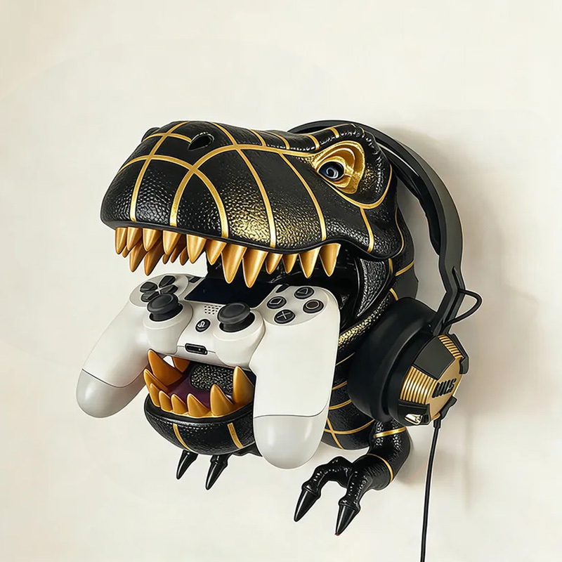 Personalized Basketball Design Dinosaur Wall Mounted Headphones and Controller Holder for Basketball Fans 