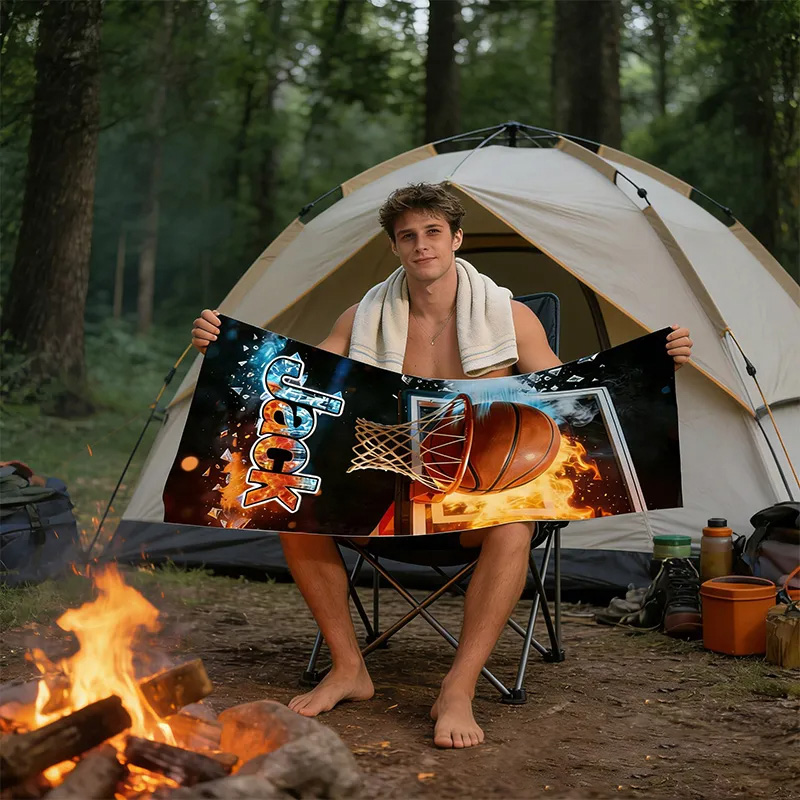 Personalized Basketball Magnetic Beach Towel with Custom Name for Basketball Enthusiasts and Outdoor Lovers