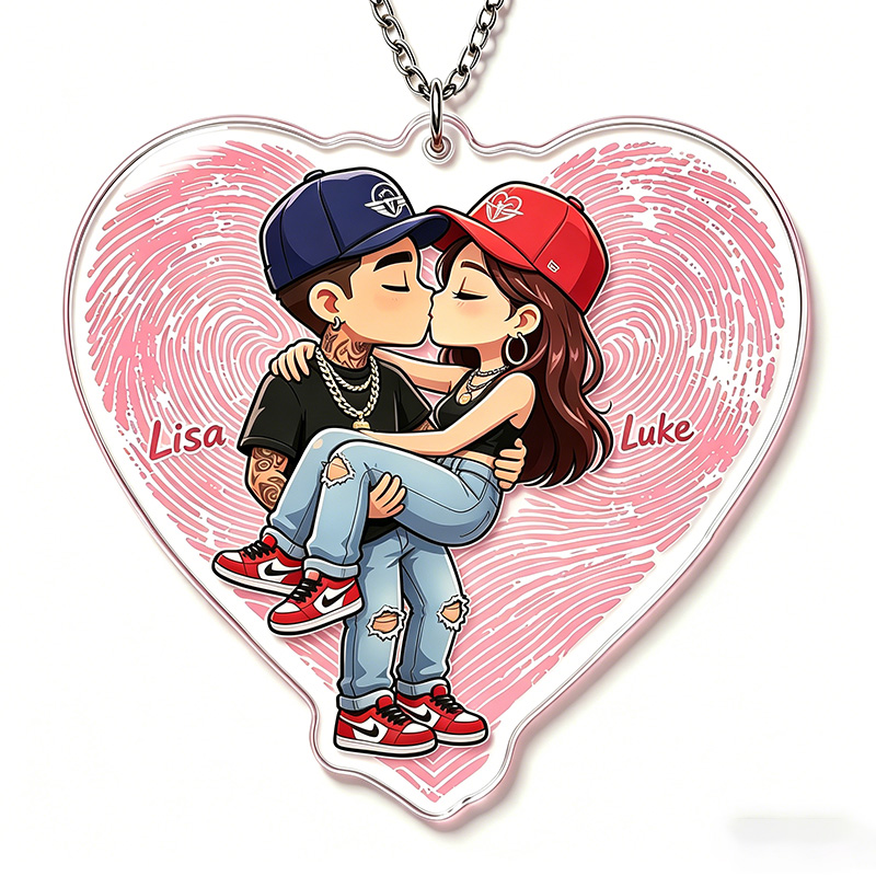 Personalized Hip Hop Cartoon Character Couple Keychain with Name Y2K Couple 