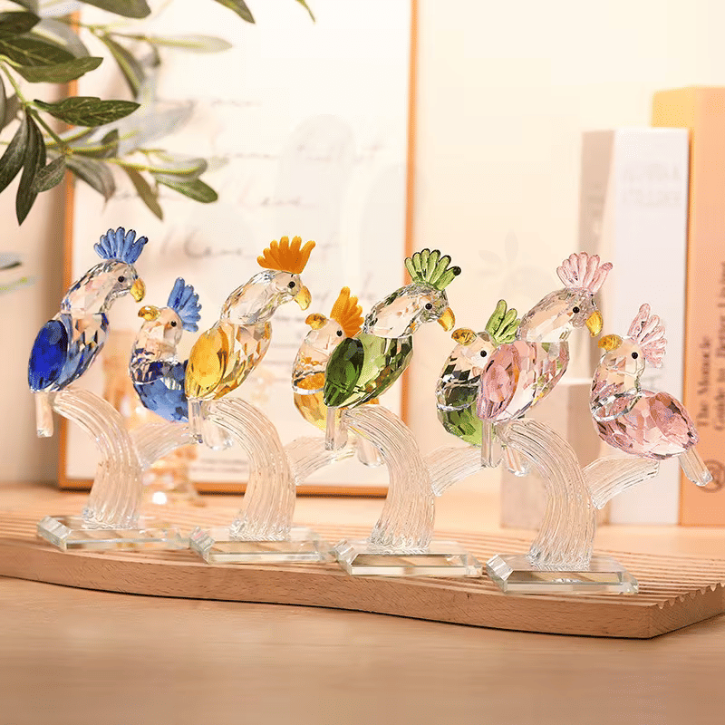 Personalized Glass Parrot Couple Figurine Decorative Bird Sculpture Perfect for Home Decor, Wedding Gifts, and Collectibles