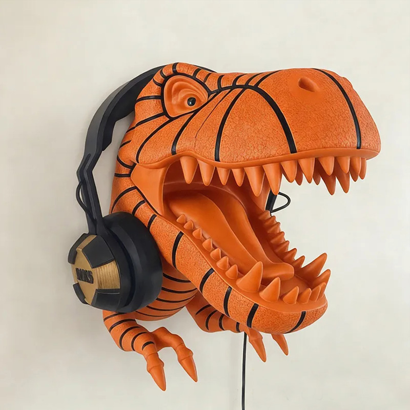 Personalized Basketball Design Dinosaur Wall Mounted Headphones and Controller Holder for Basketball Fans 