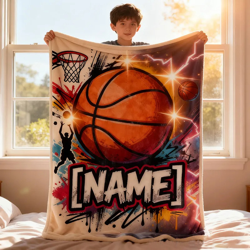 Personalized Basketball Blanket with Custom Name and Dynamic Artwork for Basketball Fans