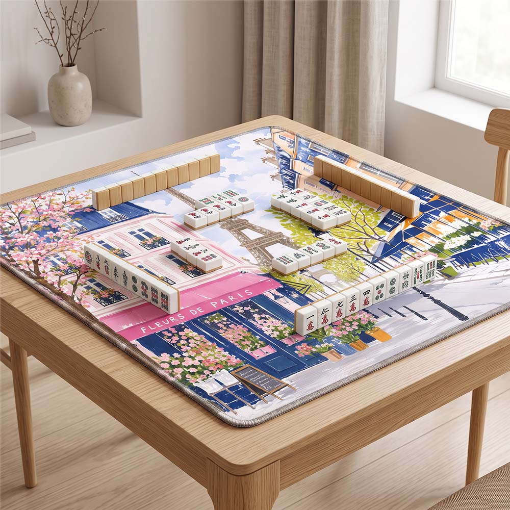 Parisian Chic Mahjong Mat, Eiffel Tower Pink Flower Shop Mat, Hand Painted Paris Mahjong Mat, Summer European Travel Mahjong Gift