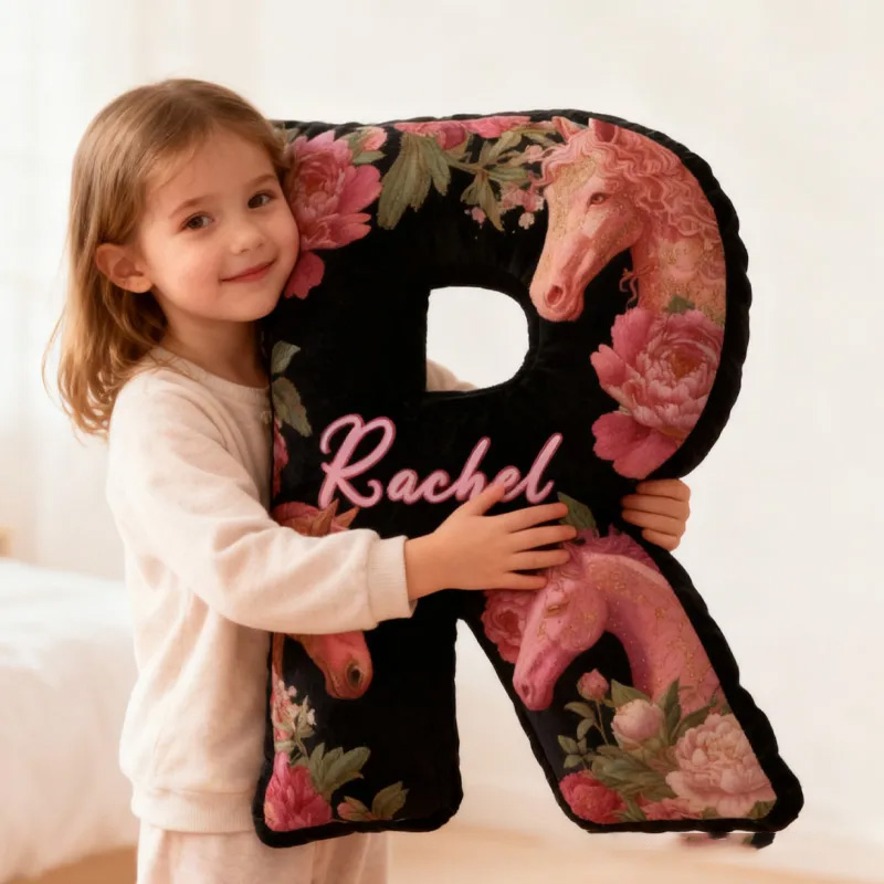 Personalized Riding Equestrian Floral Letter Pillow Horse Custom Name Festive Flower Decor with French Countryside Gifts for Family Graphic 3D Print for Riding Lovers Equestrian Lovers