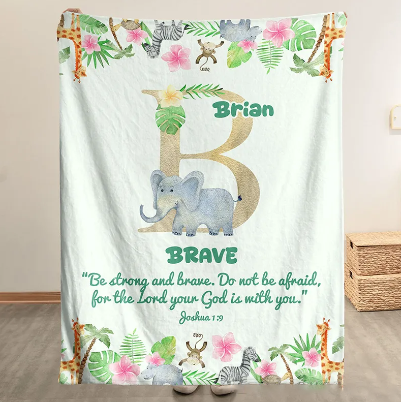 Personalized Initial Name With Bible Verse Safari Animal Soft Throw Blanket for Kids Baptism Birthday Christmas Gift for Kid Religious Christians Gift Sale-megacustom